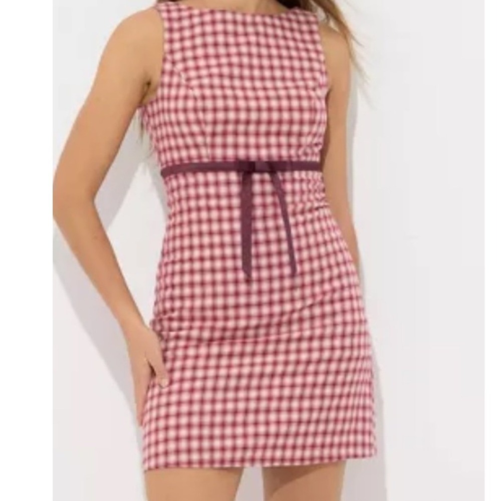 Wild Fable Sleeveless Sheath Mini Dress Womens Small Red Plaid Bow Fitted New - Picture 2 of 10